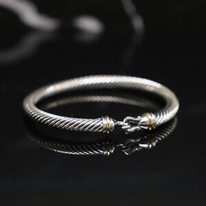 David Yurman Sterling Silver 5mm Cable Buckle Bracelet with 18k Gold size Small